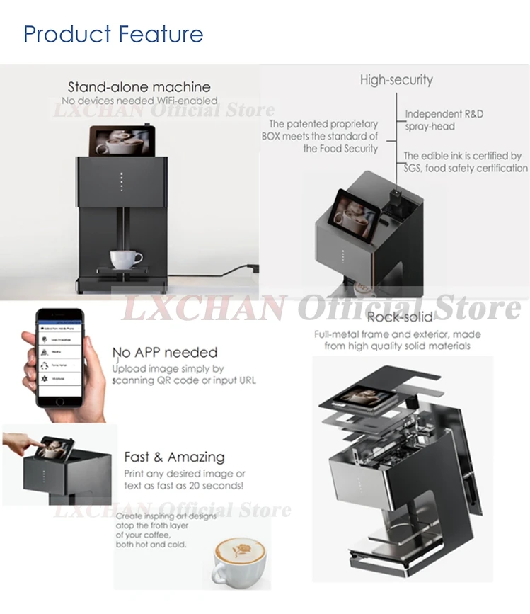 LXCHAN Coffee Latte Art Machine Automatic Latte Printer Coffee Printer Fantasia Pattern Printer Food Surface Printer 110V-220V