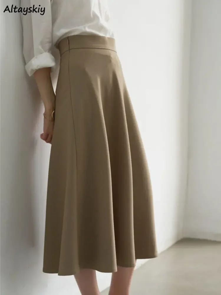 

Skirts Women Summer A-line Solid Folds Classic Aesthetic Graceful Popular Office Ladies All-match Fashion Faldas Korean Style