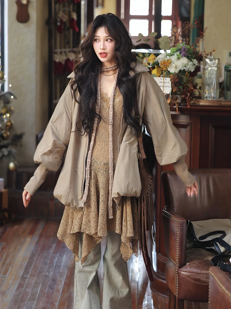 

Женская свободная утепленная куртка AZure Commuter с длинными рукавами на молнии, зимняя, хлопковая, легкая, теплая, для похудения