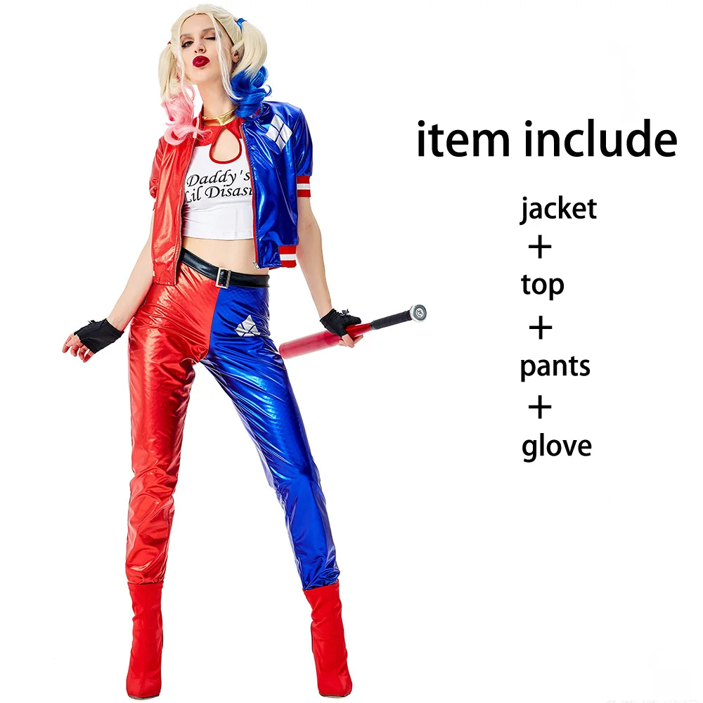 Halloween Harley Cosplay Costumes Suicide Monster Jacket Squad Quinn Pants Set Christmas Adult Women Carnival Party Fancy Dress