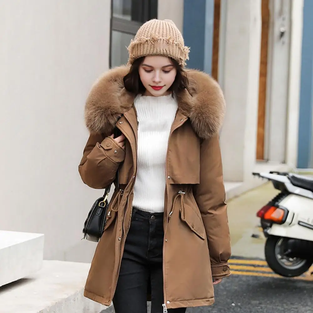 Women's Thicken Fleece Lined Drawstring Parka Windproof Warm Puffer Coat Faux Fur Hooded Down Jacket Winter Outerwear 80%