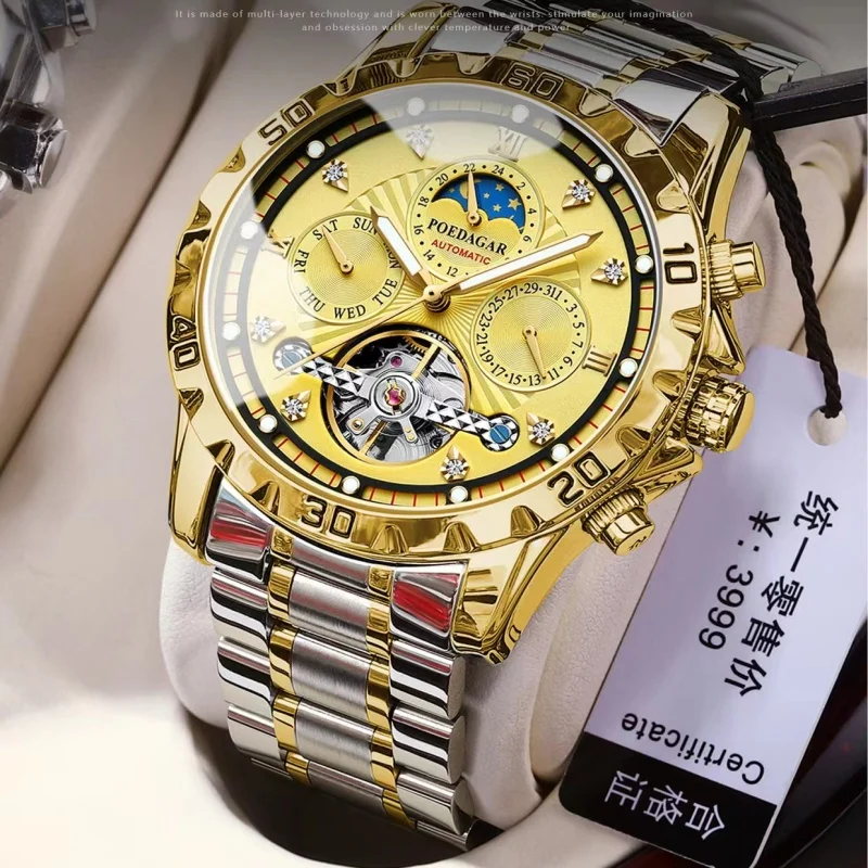 2024 Luxury Brand Men's Mechanical Watch Waterproof Luxury Multifunctional Men's Watch Tourbillon Hollow Watch Luminous Sapphire Glass Business Casual Watch