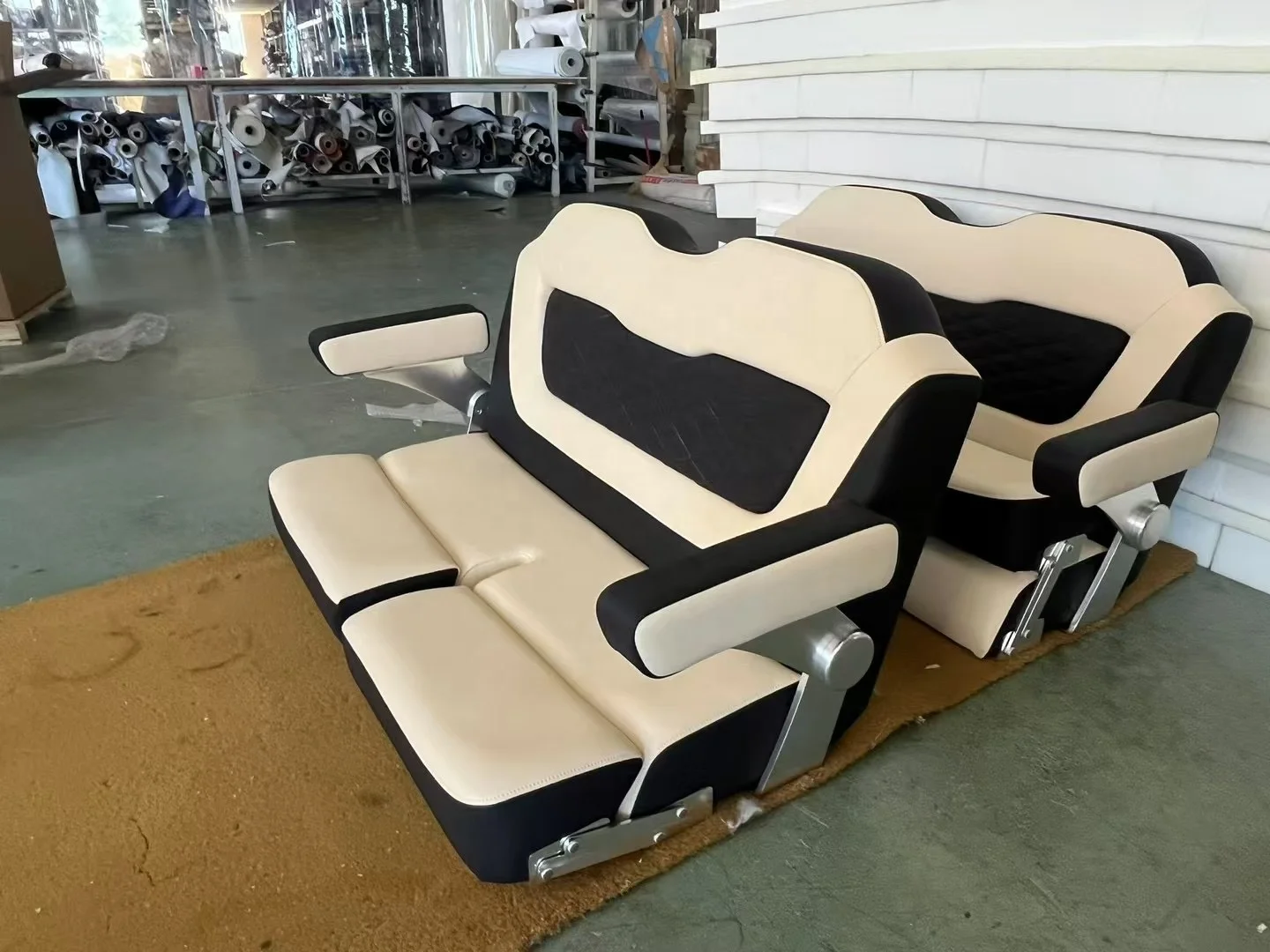 

Aluminum Inner Frame Customized Colors Yacht Deluxe Comfortable Double Chair Folding Boat Bench Seat