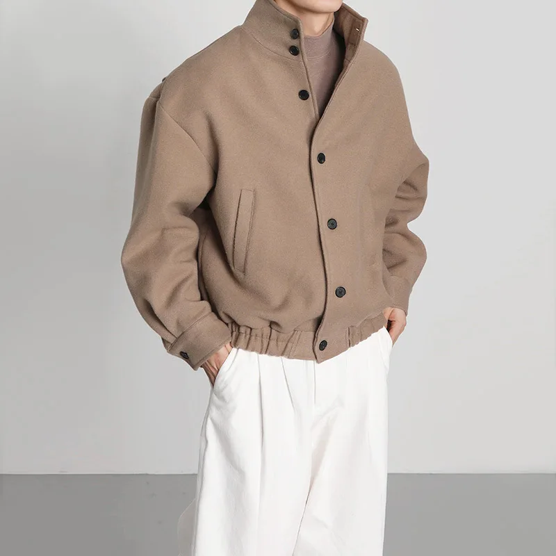Men's New Spring and Autumn High-end Style Standing Collar Woolen Coat