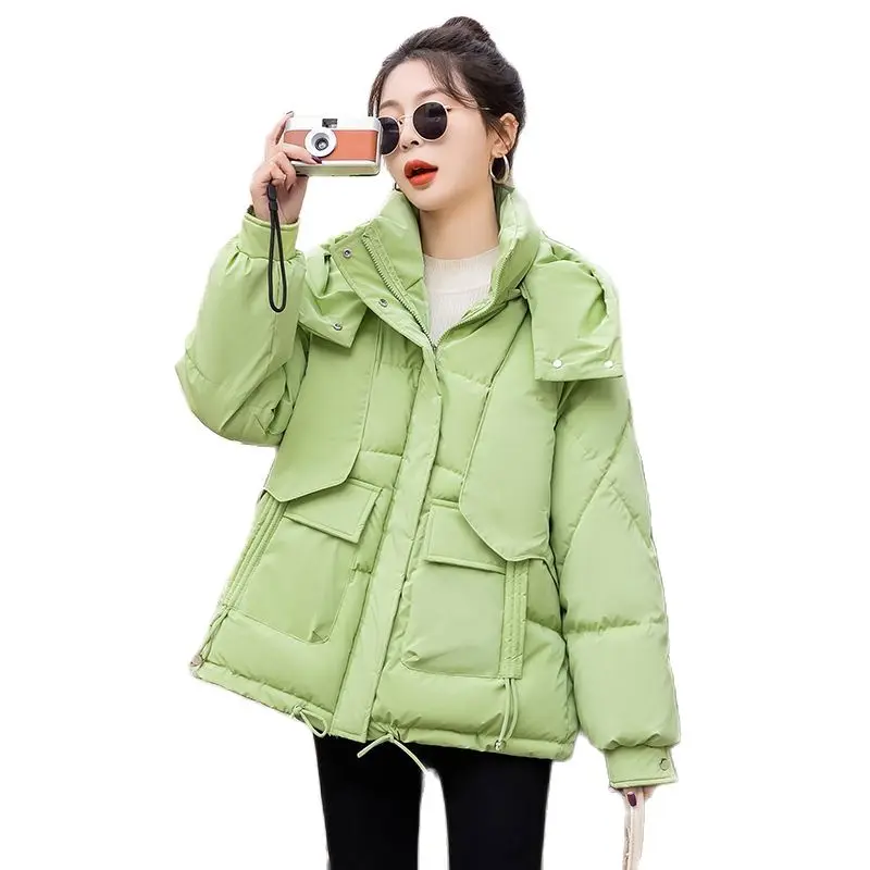 Winter 2023 New Short Down Cotton-Padded Jacket Ladies Slim Coat Loose Joker Coat Fashion Padded Warm Casual Solid Color Outcoat