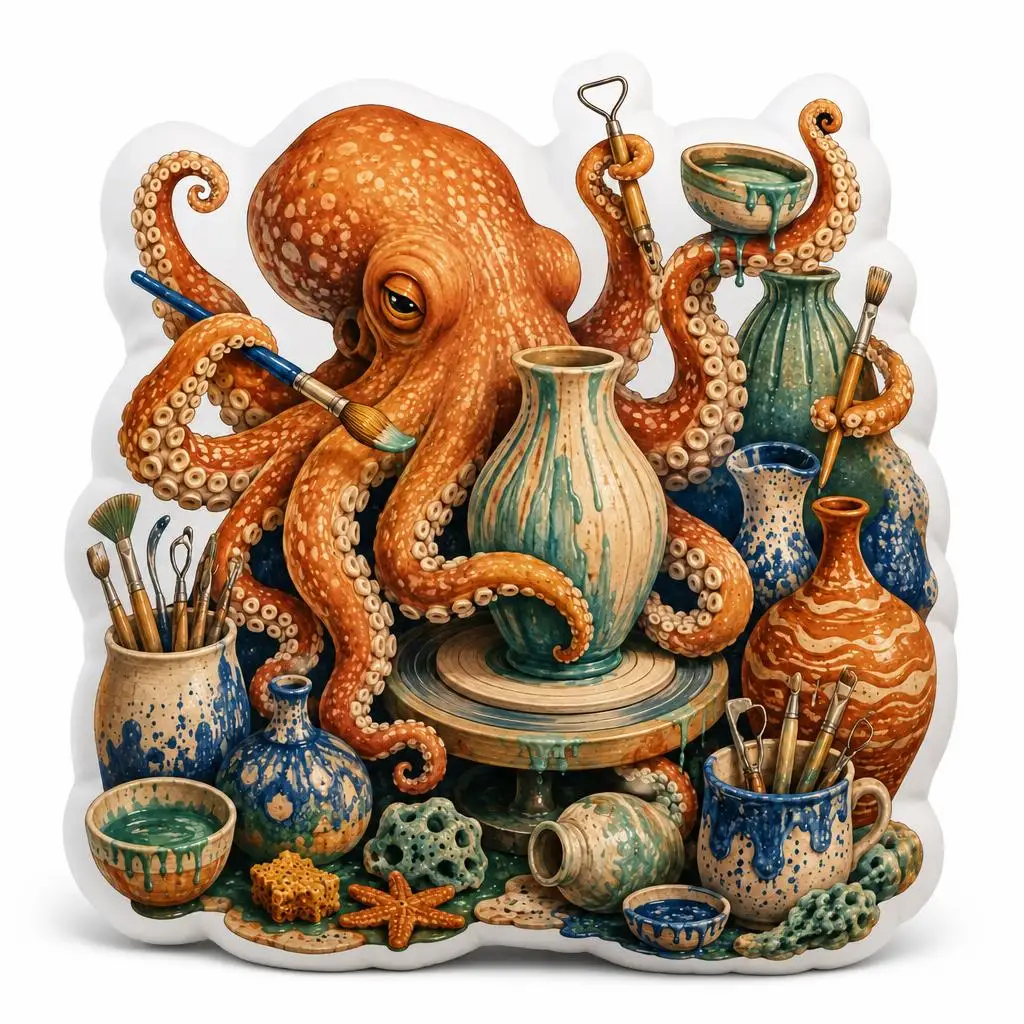 Octopus Pottery Artist Throw Pillow Ceramic Art Studio Cushion Clay Maker Gift Irregular Stuffed Sofa Home Decor Living Room