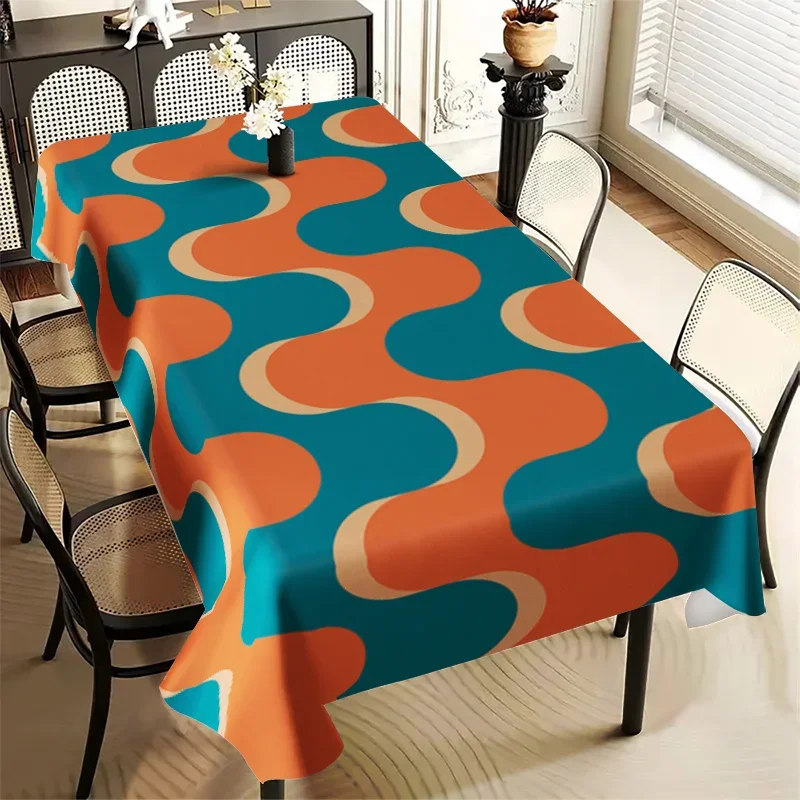 1pc Retro Pop Style Rectangular Tablecloth with Dynamic Ripple Polyester Tablecloth, Vibrant Color Wave Pattern Tablecloth yzb