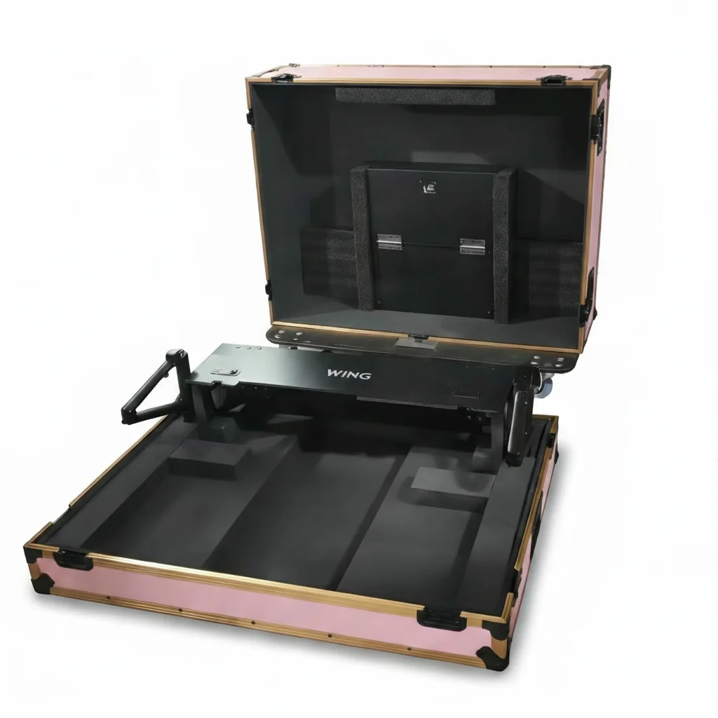 Custom  WING Mixer Flight Case Fit for  22'' Screen Road Case Pink & Golden  DJ Console Transport Case