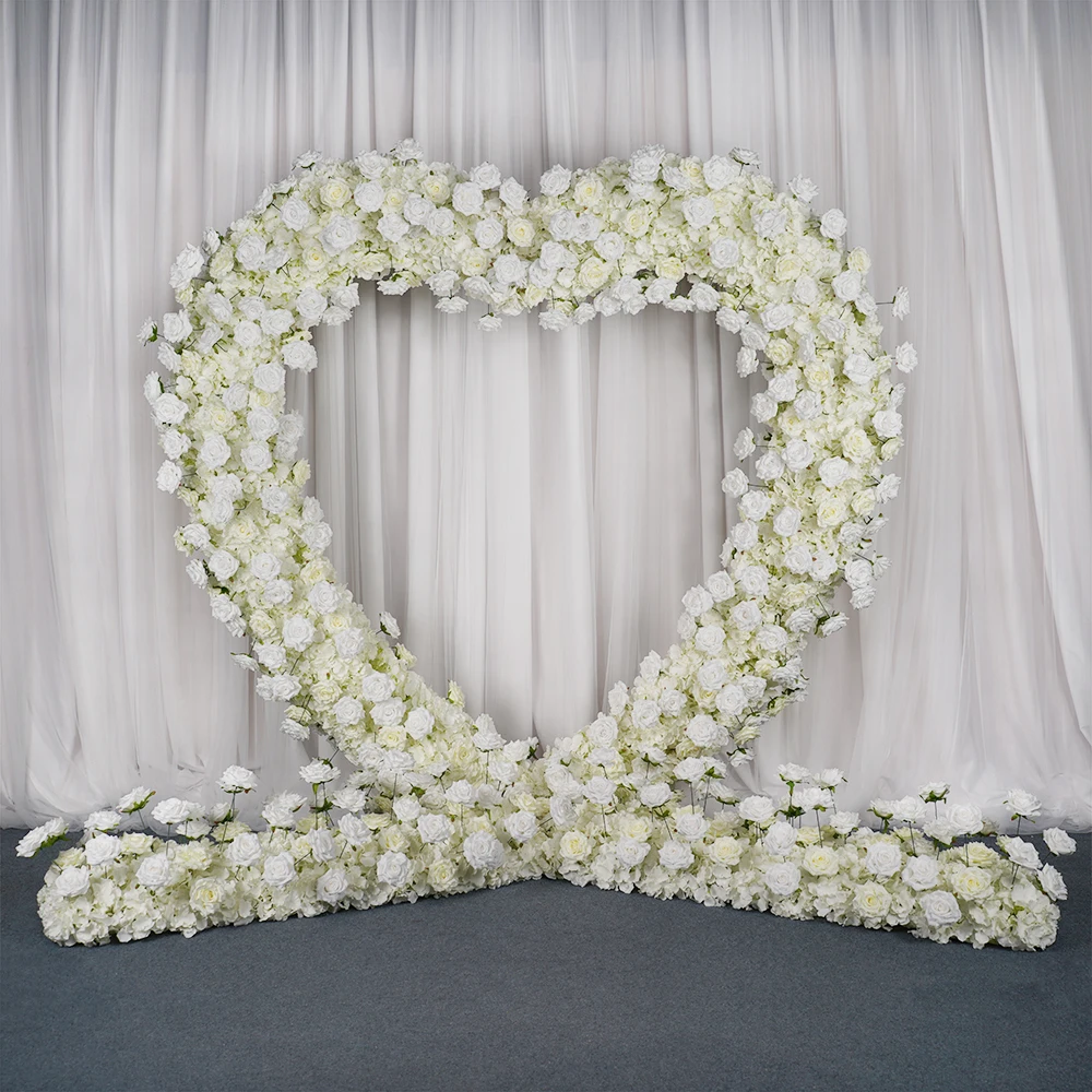 Uflower Luxury 5D White Rose Hydrangea Wedding Background Floral Arrangement Love Heart Arch Flower Wall Party Event Flower Row