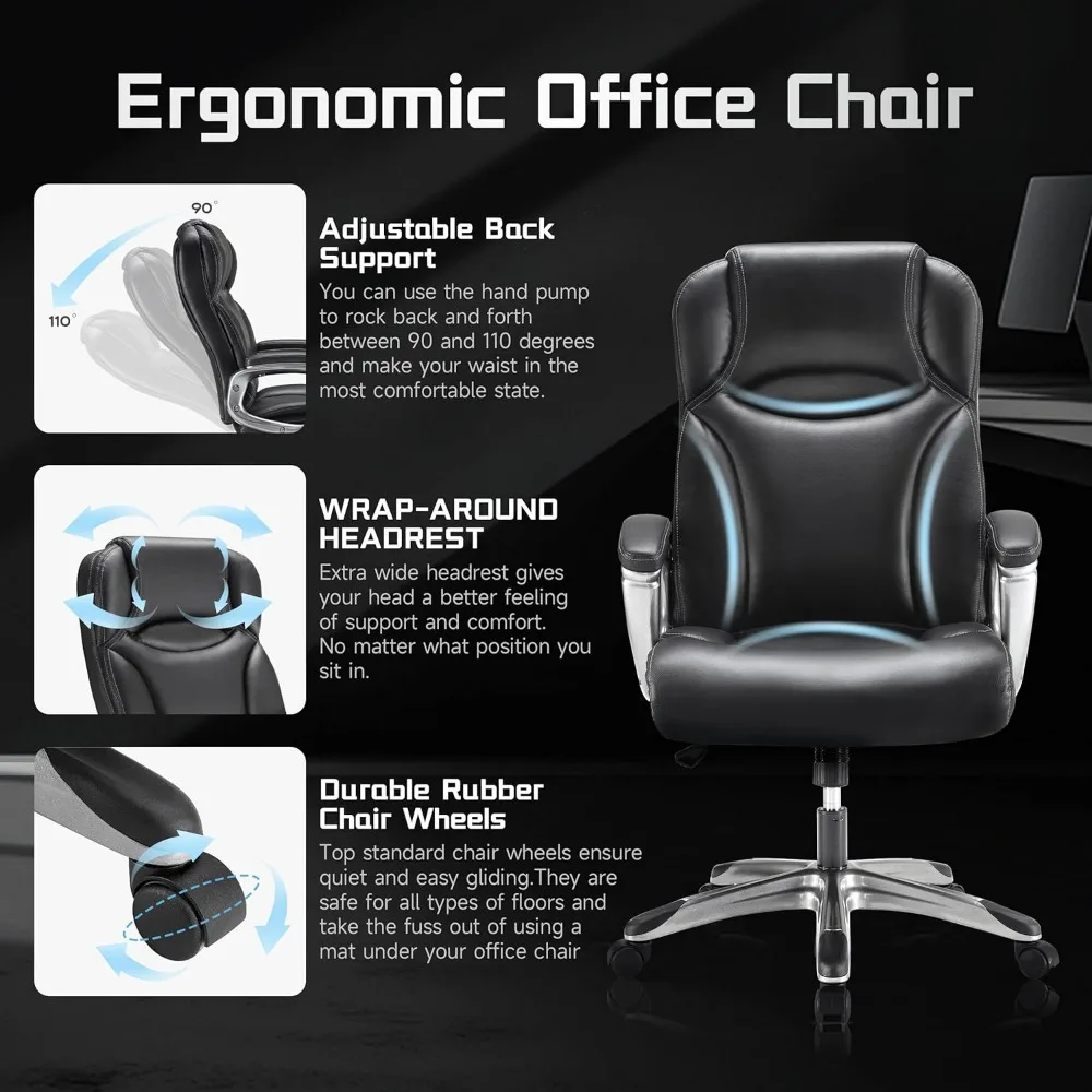 Office Chair, 350lbs Ergonomic Office Chair PU Leather Gaming Computer Chairs with High Back for Home Office, Padded Armrest