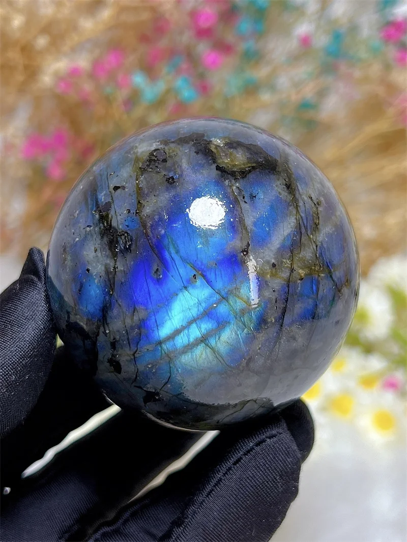 Natura Crystal Blue Labradorite SPhere With Rain Bow Free Form  Carving Reiki Healing Stone Home Decoration Exquisite Gift