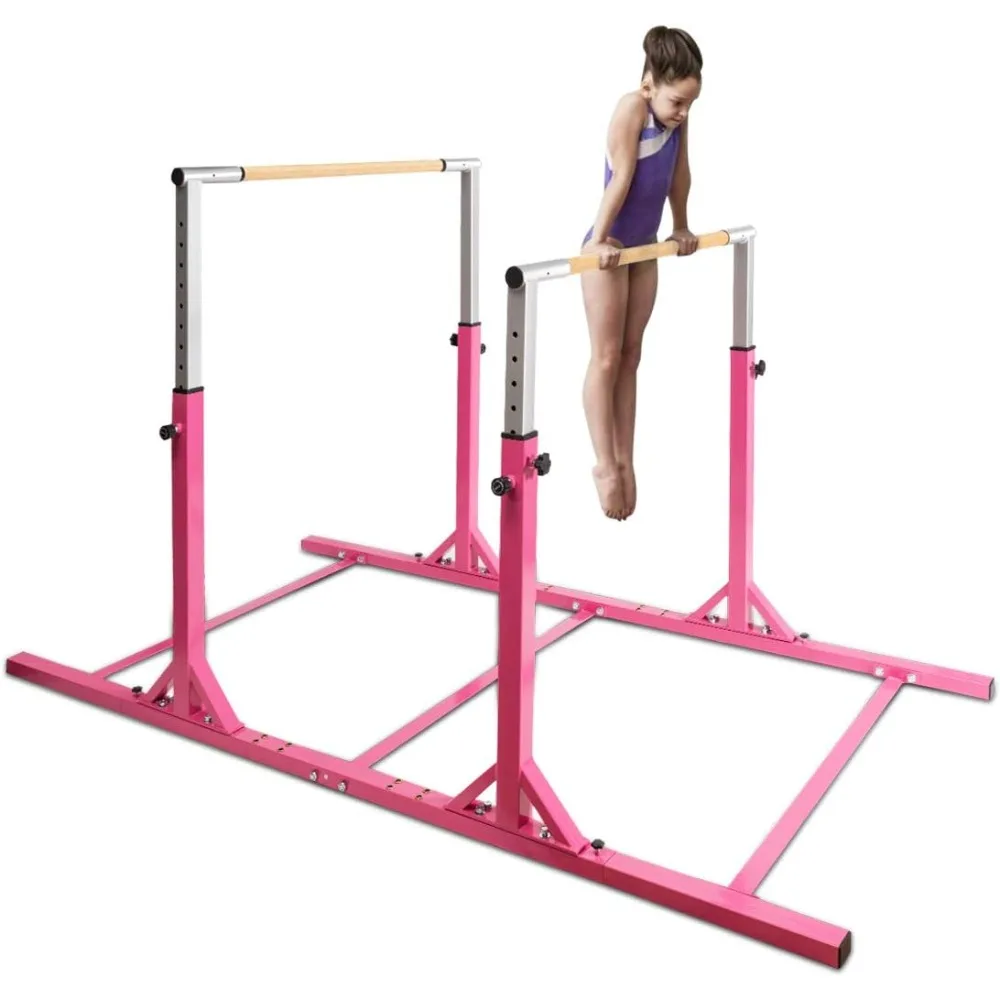 

Beginner Gymnastics Training Dual Horizontal Bar with 11 Levels 38-55 Inch Adjustable Height, 264 lb Capacity, Pink