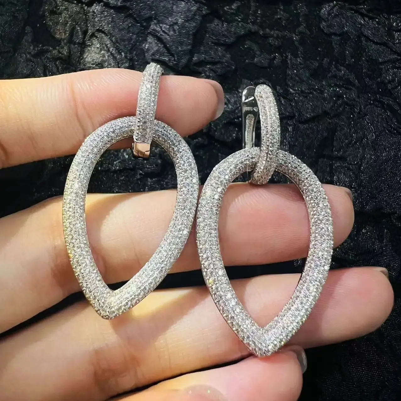 Pendientes de plata S925, aretes grandes con forma de gota ahuecada, Perno de diamante exagerado, Europa y Estados Unidos, novedad