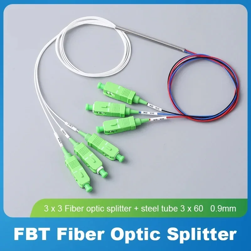 ZJ 5Pcs SC/APC SC/UPC FC/APC FC/UPC LC/APC LC/UPC Connector FBT Splitting 3x3 Fiber Optical Splitter 0.9mm Steel Tube 3x60