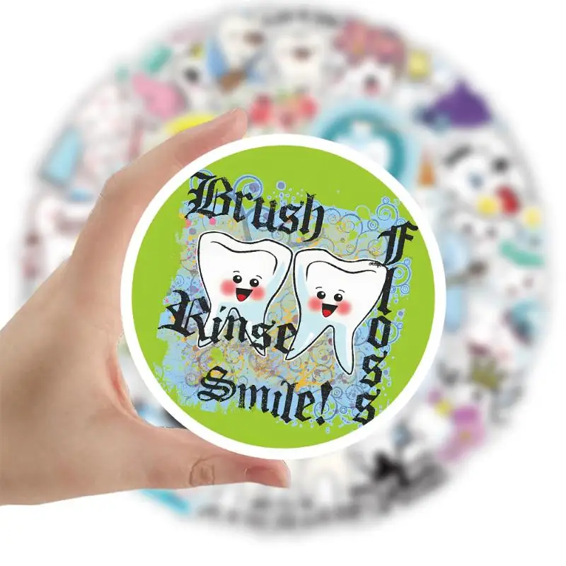 50Pcs Dental Stickers Cartoon Decoration Tooth Shaped Sticker Dentistry Dental Clinic Decals Early Childhood Education Supplies