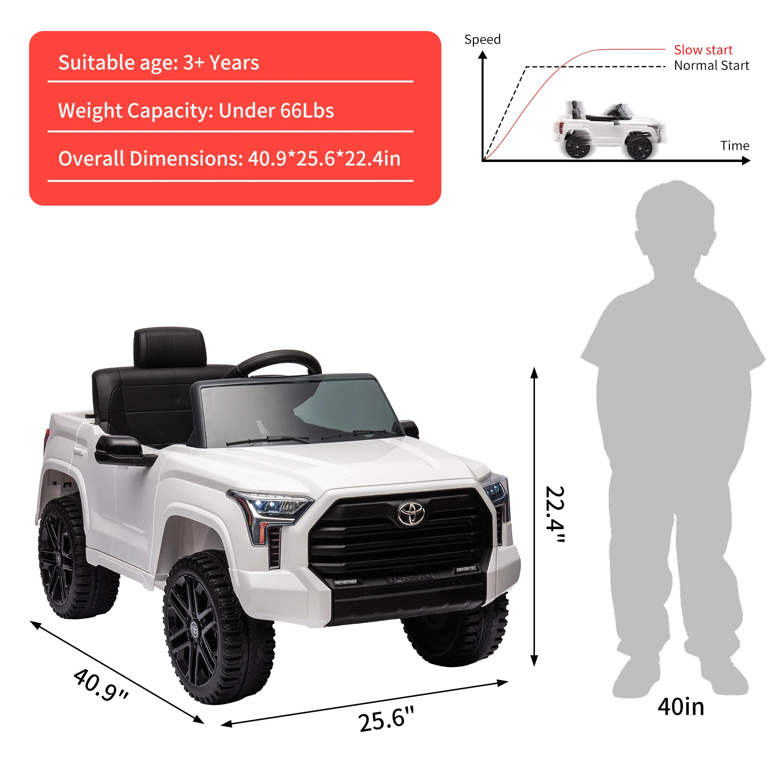 12V Ride on Car for Kids, Licensed Toyota Electric Car Ride on Truck with Remote Control, MP3, LED Lights Toys for Boys Girls