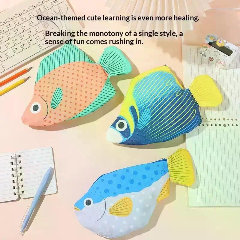 Creative Quirky Sea Fish Pencil Case Large-Capacity Fun Cartoon Organizer Bag Multi-Functional Storage Bag Stationery Case Gift