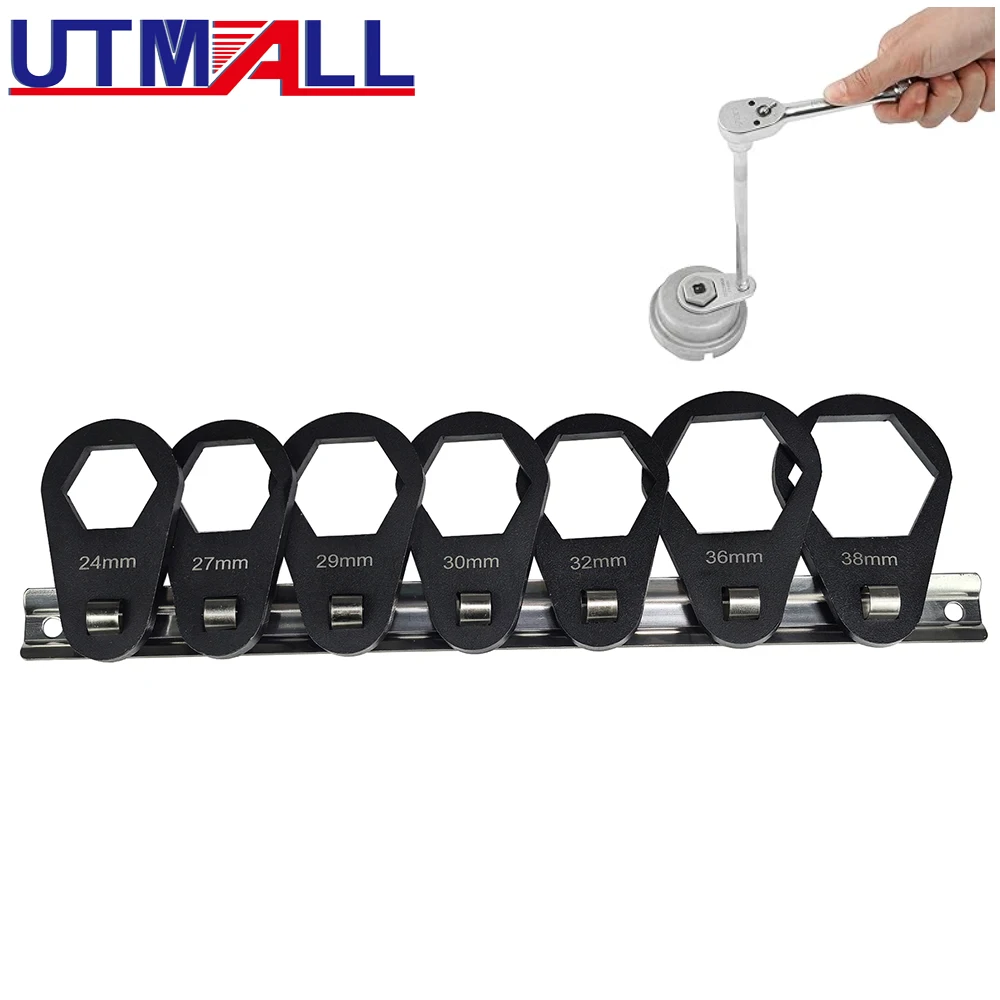 7-teiliges Crowfeet-Ölfilter-Offset-Kappenschlüssel-Set zum Entfernen von Entfernung, metrisch, 24–38 mm