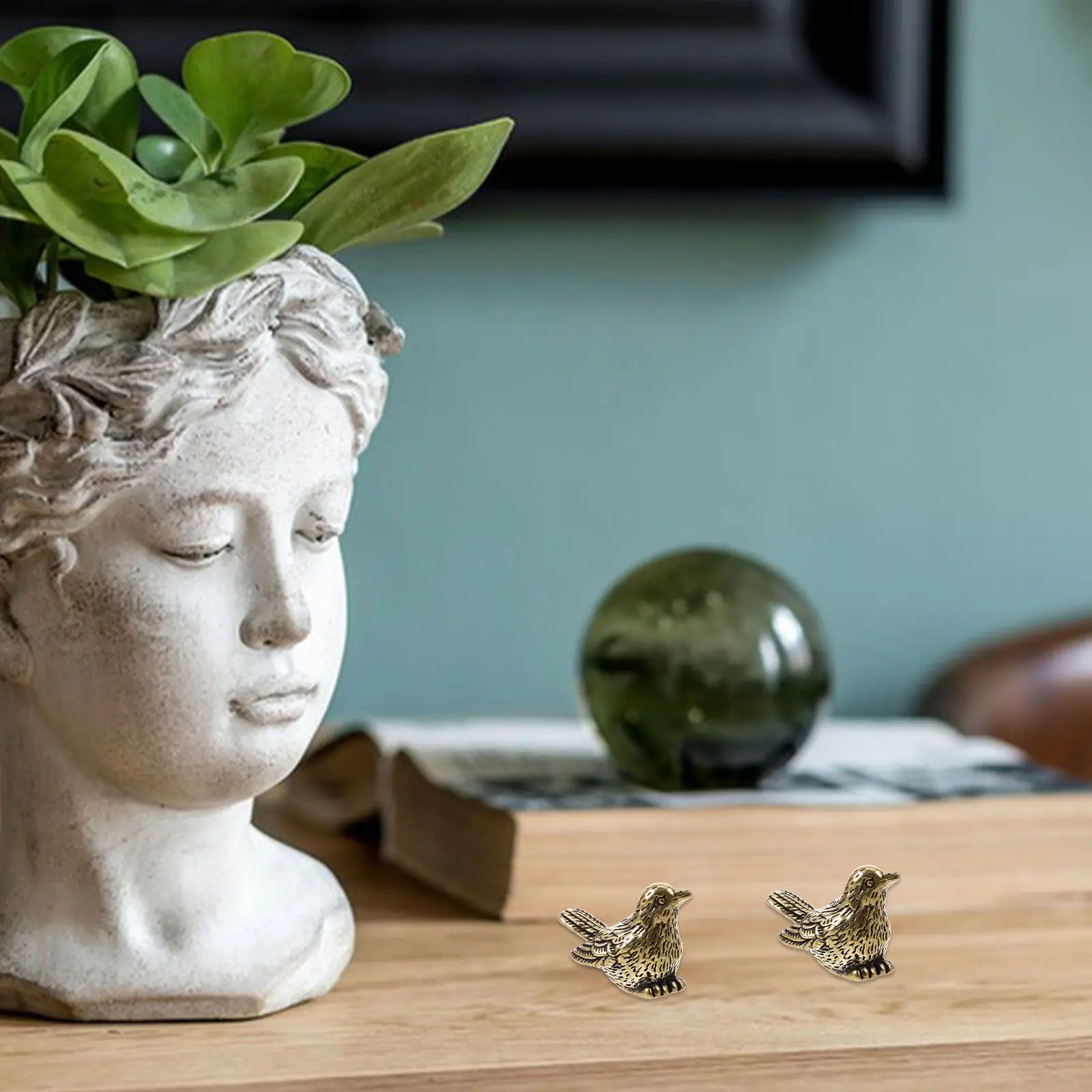 4Pcs Tiny Brass Bird Sculpture Vintage Miniature Animal Figure Desktop Table Decor Brass Statue for Living Room Shelf Tea Pet view 5