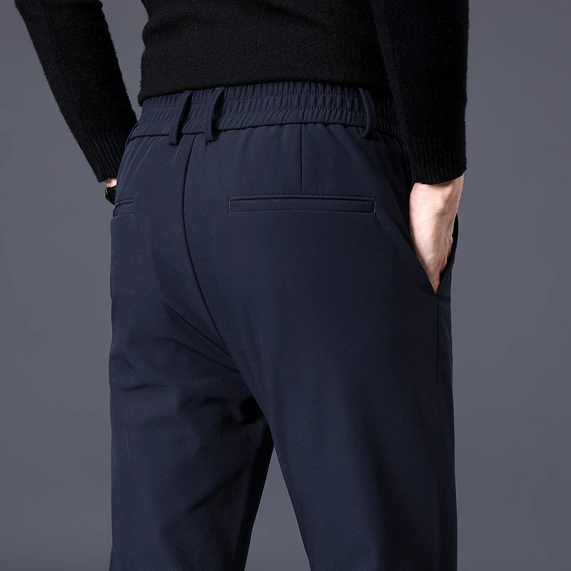 2024 Spring Pants Mens Stretch Korean Casual Slim Fit Elastic Waist Jogger Business Classic Trousers Male Black Gray Blue 28-38