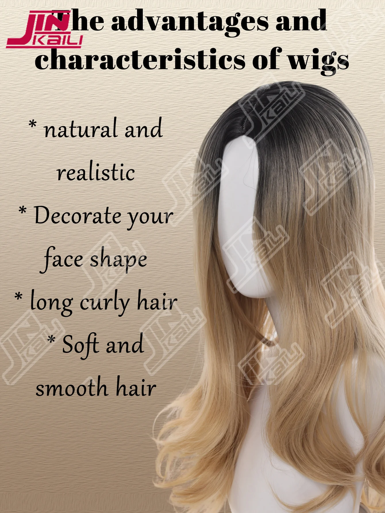 JKL Golden Long Curly Wig Female Headband Honey Blonde Rose Hair Synthetic Middle Part Bangs High Level Simulation Hair Wig 가발