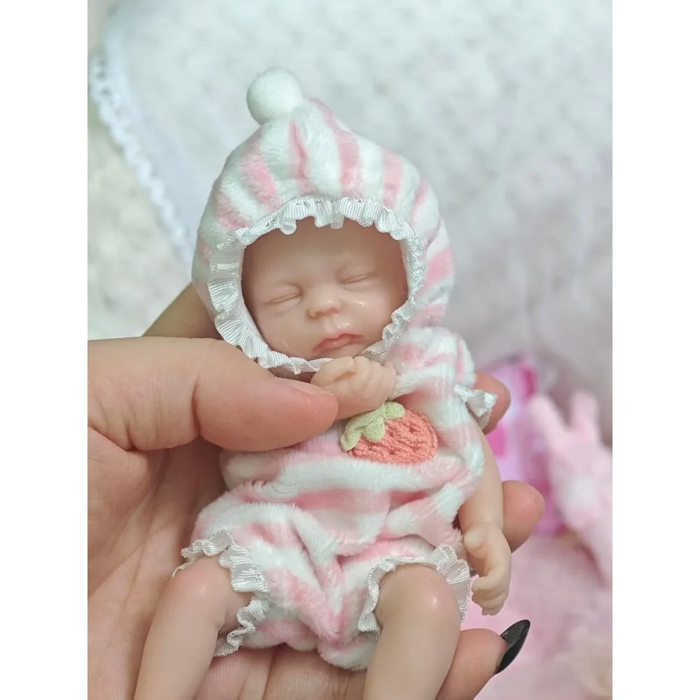 

Reborn Baby Doll Silicone Full Body 5.5" Sleeping Eyes Closed Girl Looks Like Real Baby Doll with Pink Bunny Clothes Accessories