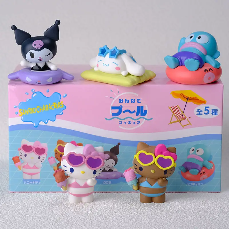 

5Pcs/Set Sanrio Hello Kitty Pool Play Series Doll Cartoon Kuromi Hangydon Handmade Desktop Ornament Children's Kawaii Toy Gift