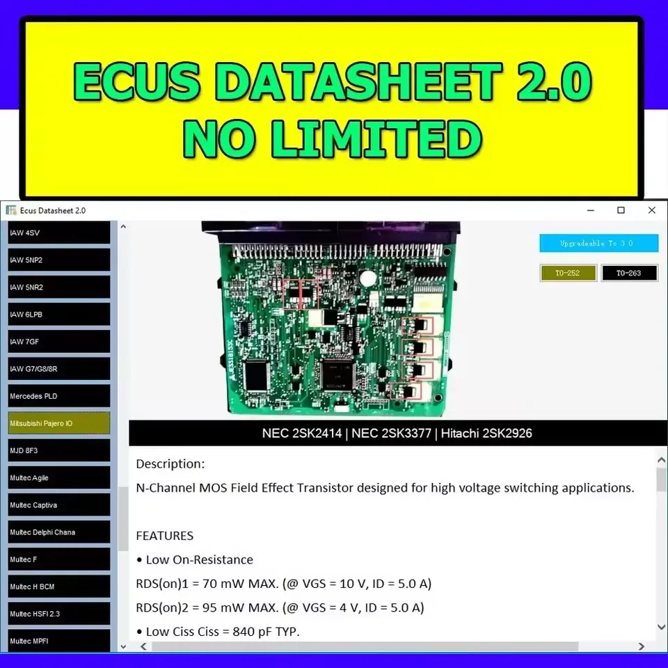 Ecus Datasheet 2.0 OBD2 Scan ECU Repair Software PCB Schematic with Electronic Components of Car ECUs and Additional Information
