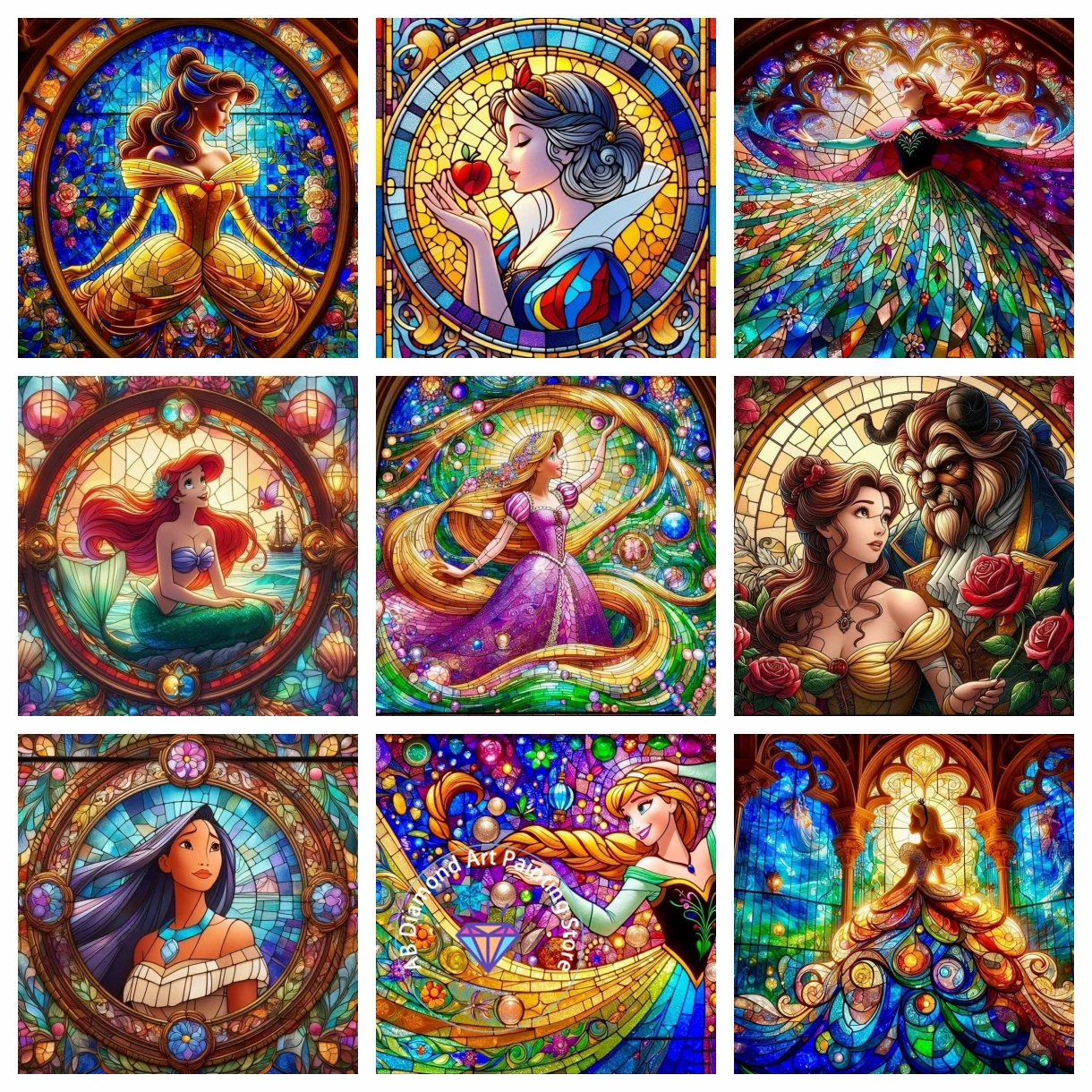 

Disney Princess Window Paper Cut Colorful 5D DIY AB Diamond Painting Kit Cross Stitch Handmade Art Gift Crafts Home Decor Gift