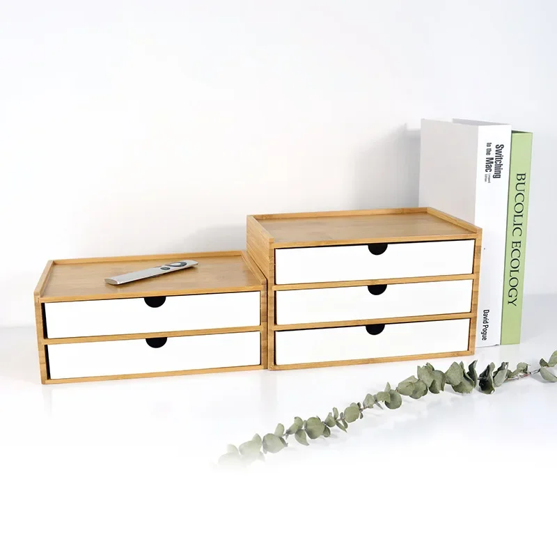 New Bamboo Storage Box Plastic Drawer Organizer Desktop Double Layer Organize Boxes Jewelry Organizer Office Organizers