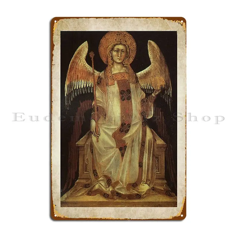 Angel Seated Holding Orb And Sceptre In White And Terra Colours Metal Plaque Poster Club Classic Designing Tin Sign Poster