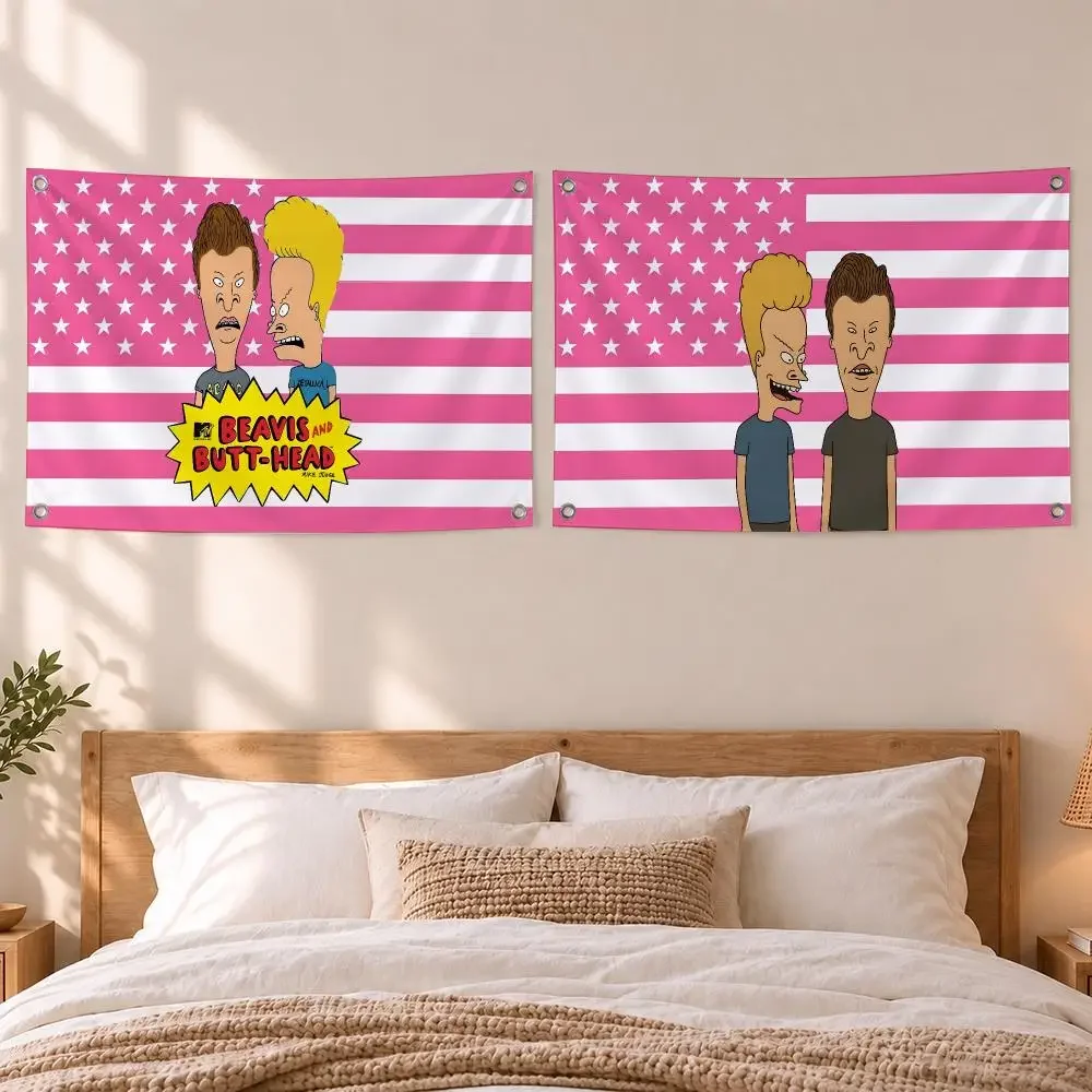 Cartoon Beavis and Butt Head Flags Hanging Flag Banner, Indoor Outdoor Wall Hanging Decor for Home Party