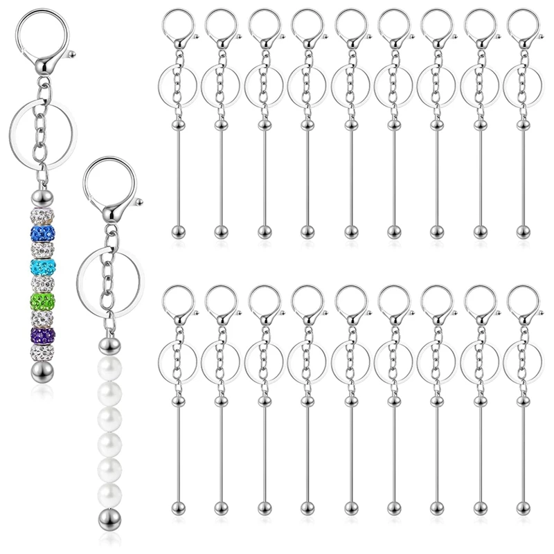 LICE-20 Pcs Beadable Keychains Bars, Metal Beaded Keychain Bar, Blank DIY Keychains For Beads Beaded Keychain Making Kit