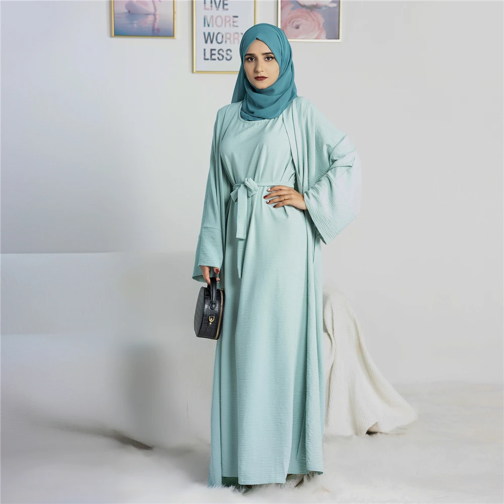 Imagem -06 - Conjunto Elegante de Peças em Crepe para Mulher Muçulmana Vestido sem Mangas Abaya Dubai Turco Casual Islã Ramadan sem Lenço