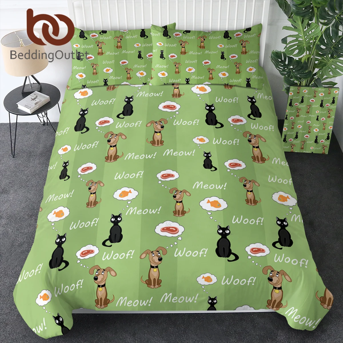 

BeddingOutlet Bedding Set Animal Dogs And Cats Green Duvet Cover Bedroom Kids Bed Cover Set King Comfortable Lovely