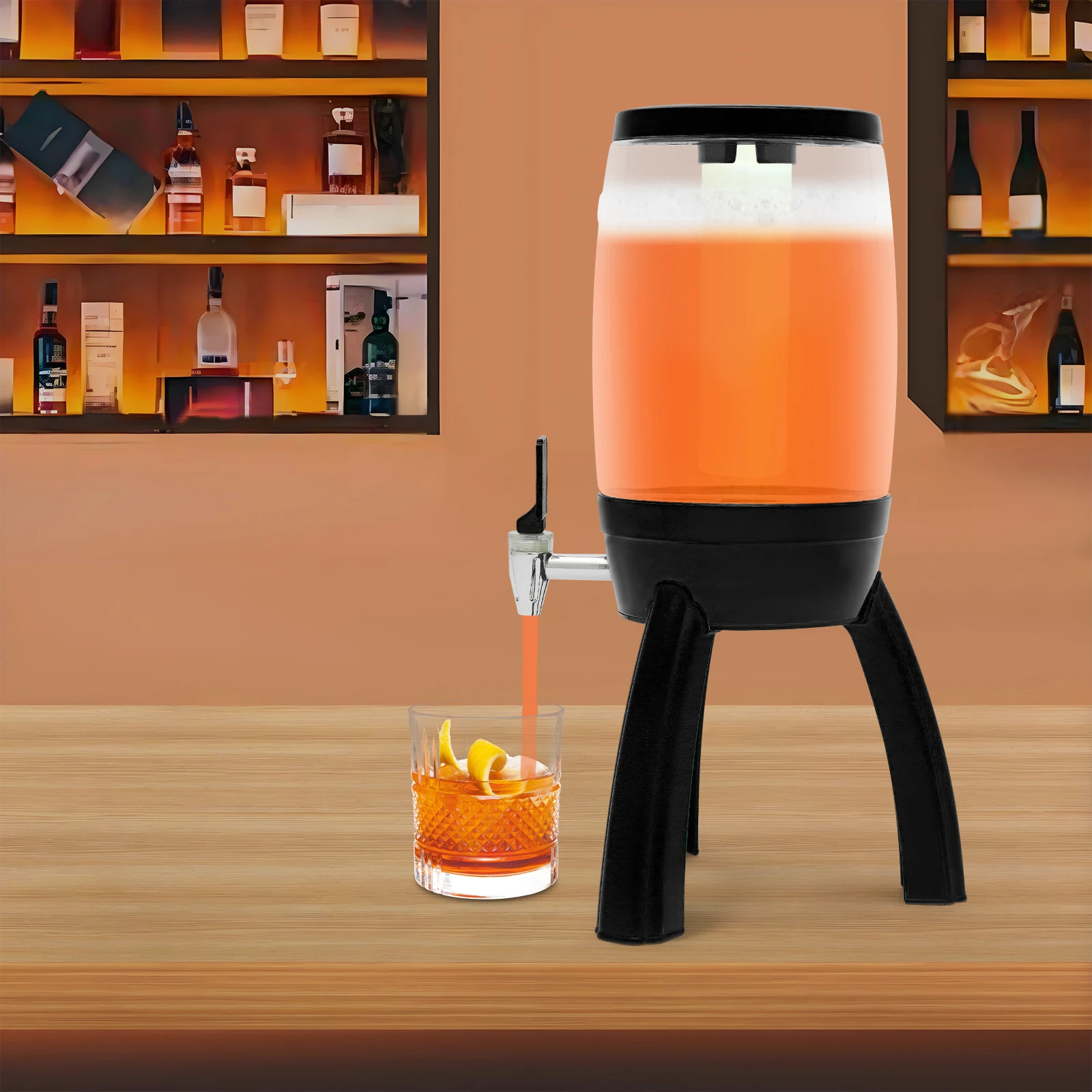 

Черный ABS/PET 3л Трехногий пивной бочонок для рукоделия с краном Светодиодная лампа-сосулька Вечеринка Распределитель вина