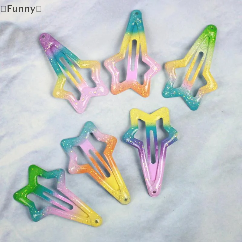 [[مضحك] 6/12 قطعة إكسسوارات شعر الفتيات دبوس الشعر الملونة المطبوعة الطلاء قطرة الماء BB كليب الكرتون المعادن الأطفال مشبك شعر