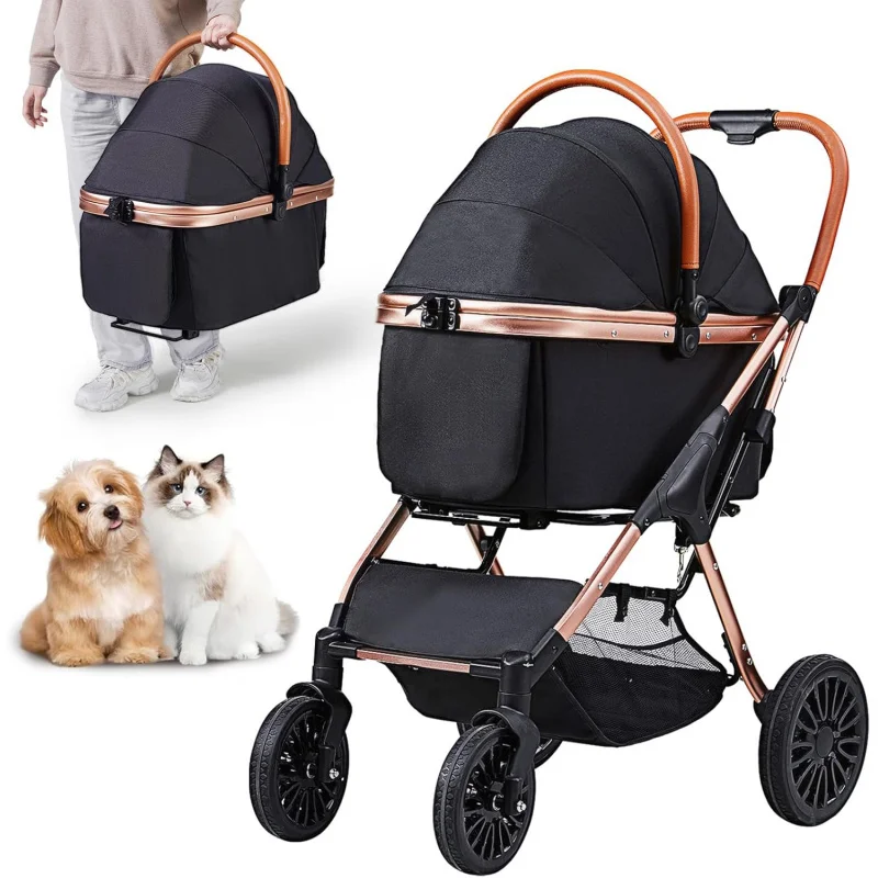 Pet Stroller for Dogs Cats Up to 66lbs, 4 Wheels Dog Stroller for Medium Large Dogs, Cat Stroller for 2 Cats Dogs with