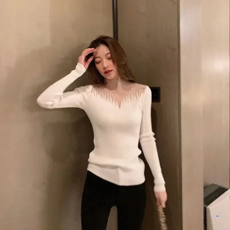 Cropped Female Pullover White Knitted Sweaters for Women Black Short Offers New Knitwear Winter 2024 Thermal Trend Attractive