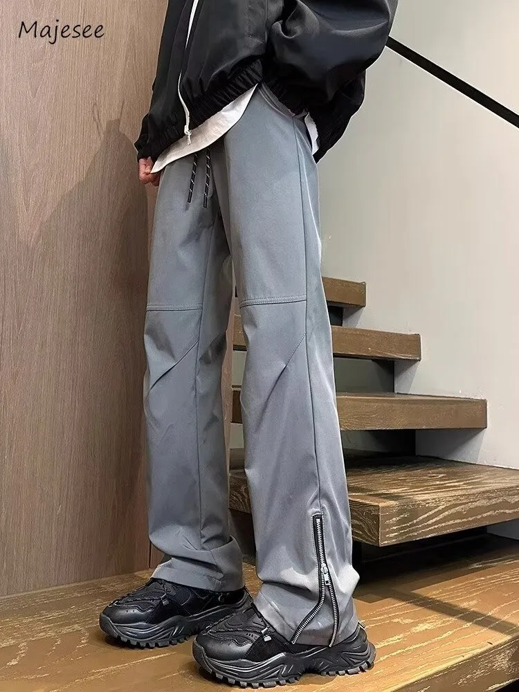 

Pants Men Autumn Daily Fashion Simple Zipper All-match Cozy Straight Trousers Handsome Sporty Casual Loose Schoolboys charming