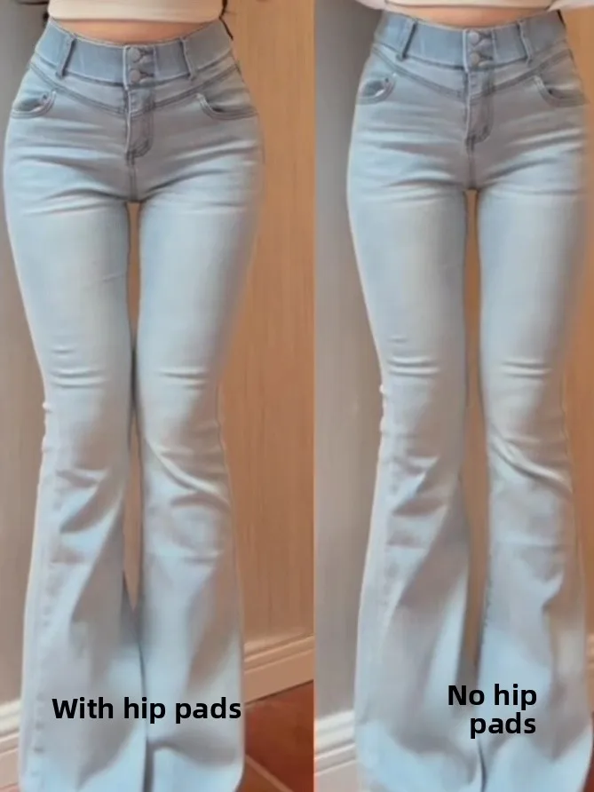 

Новые джинсы-клеш больших размеров с завязками, с высокой талией, подтягивающие ягодицы, утягивающие, сексуальные, для повседневной носки, из хлопка