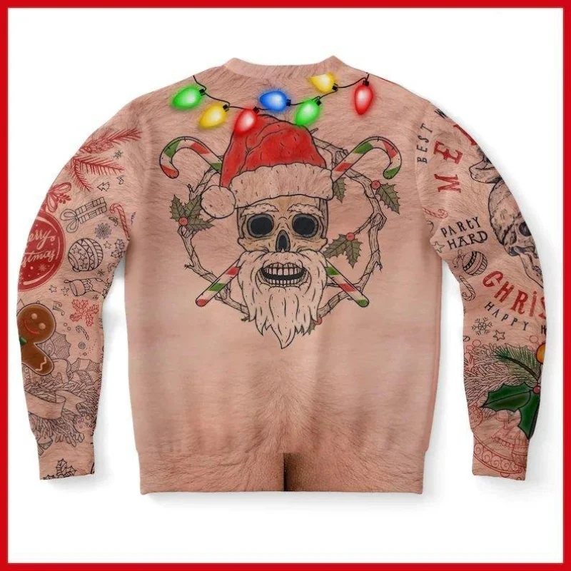 Christmas Sweater Novelty Funny Light Up Topless Ugly Christmas Sweater Men and Women 3D Printing Pullover Jumpers Warm Sweater