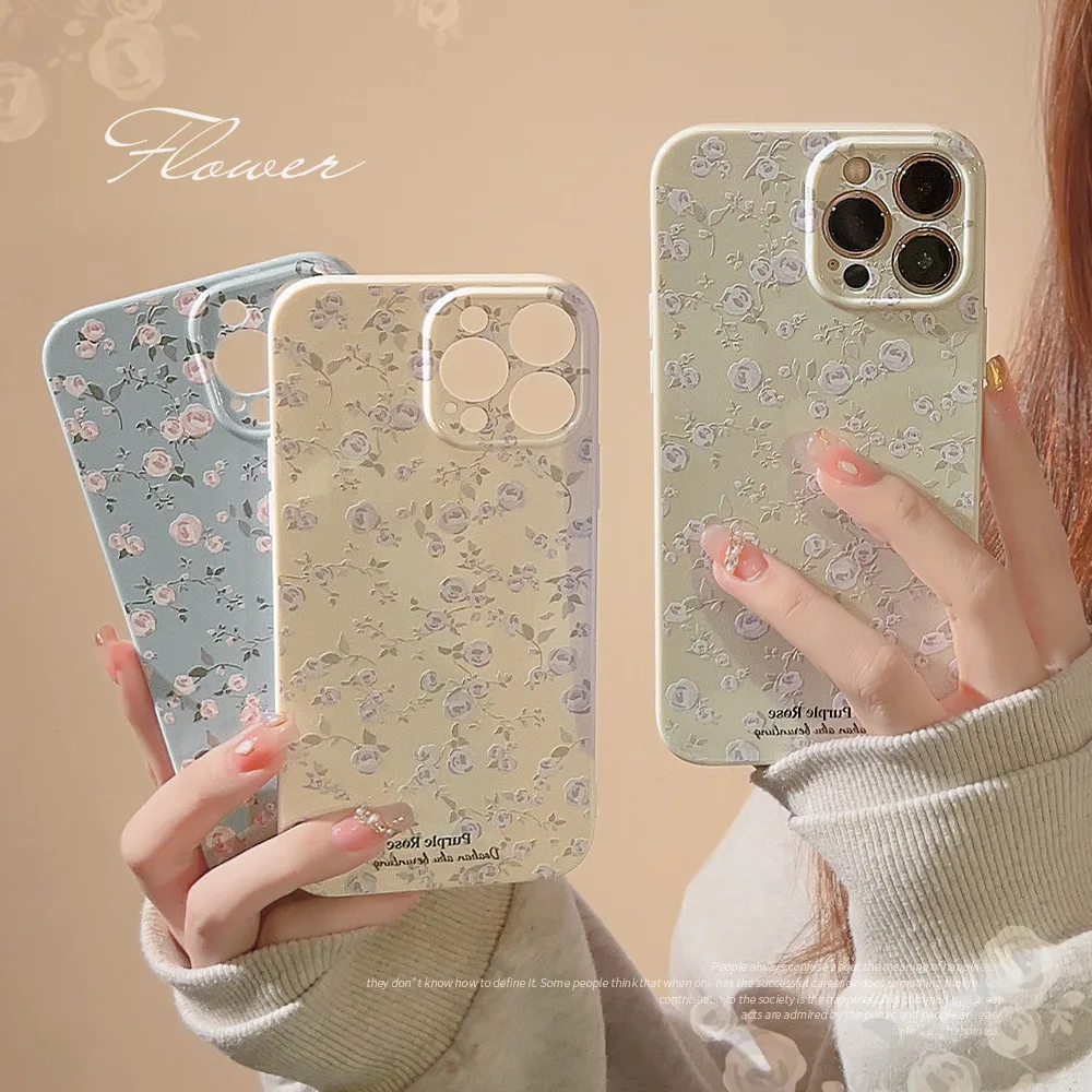 INS Beautiful Flower Phone Case For iPhone 14 13 12 11 Pro Max 14 Plus Vintage Floral Soft Shockproof Bumper Cover