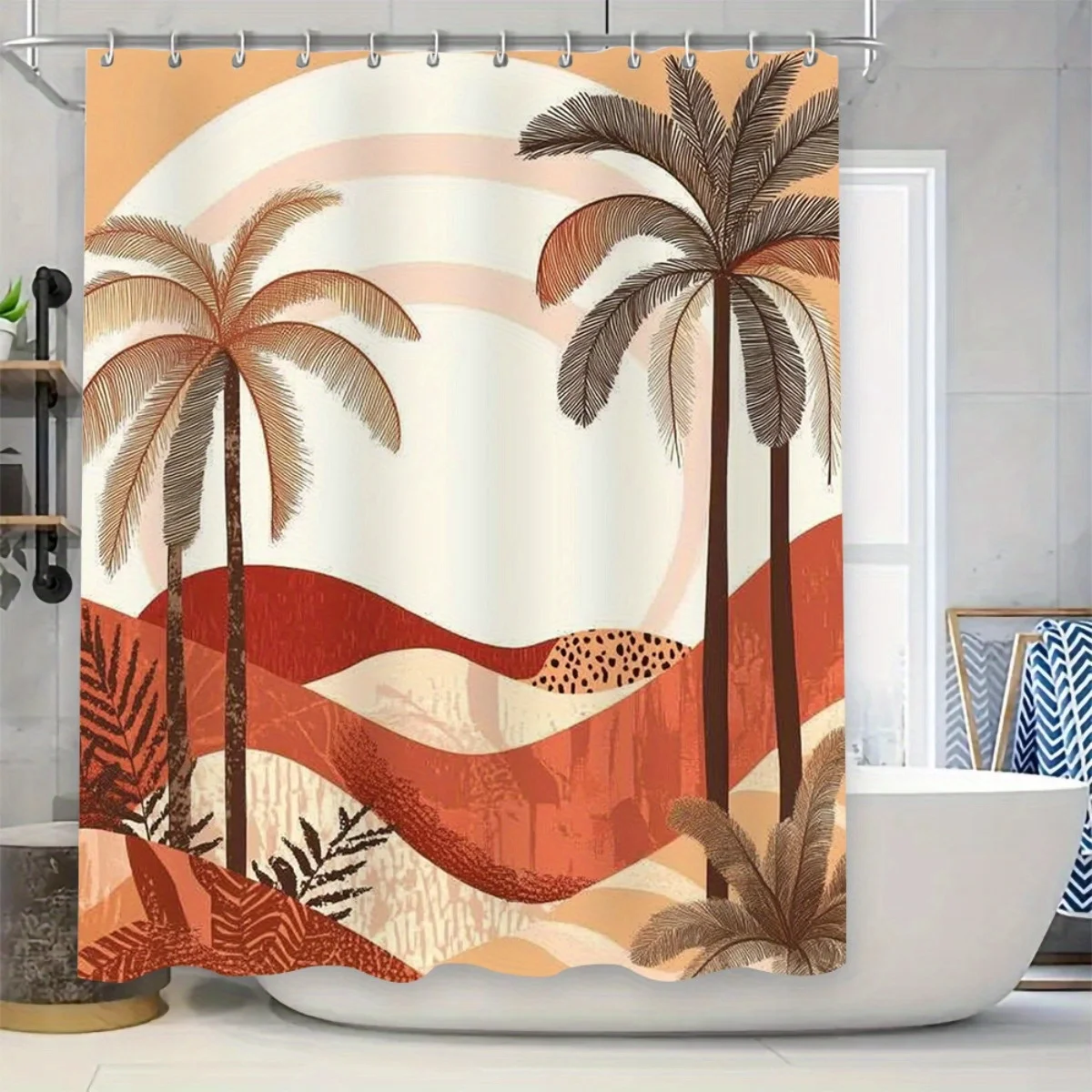 4pcs Fashionable and simple Elegant and Durable High Quality Shower Curtain with Matching Non-Slip Bath Mat Set - Tropical