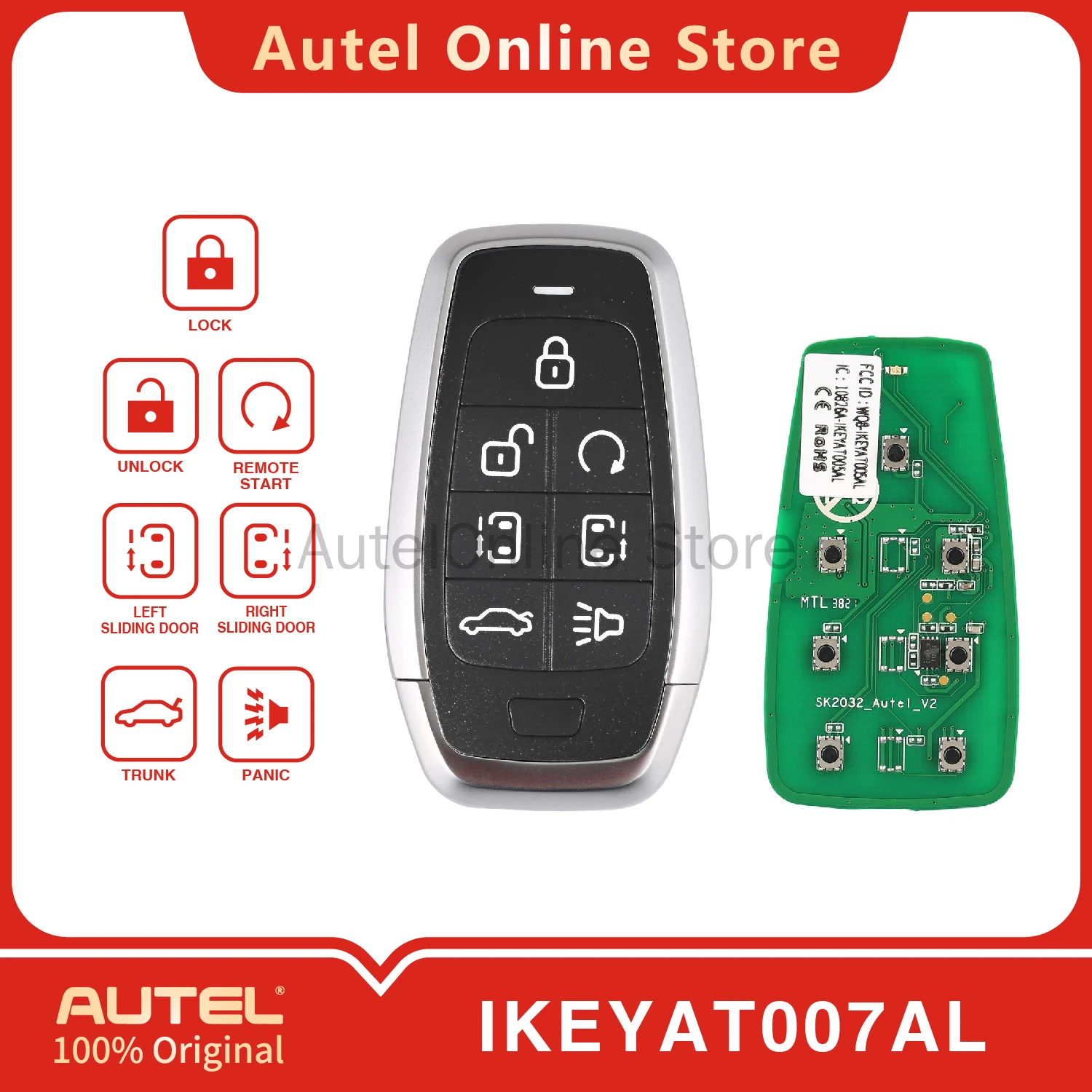 

AUTEL IKEYAT007AL 7-кнопочный универсальный интеллектуальный дистанционный ключ для KM100/IM508/IM608