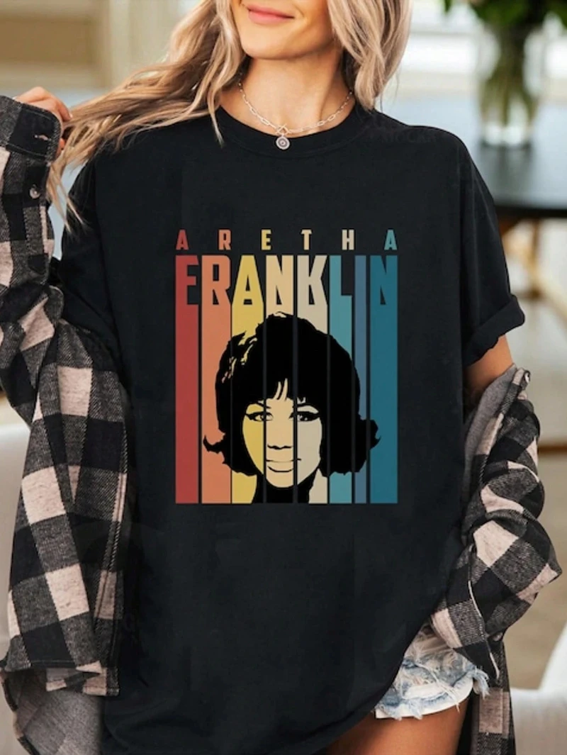 Camiseta retro Aretha, camiseta de la leyenda de la música soul, camiseta de cantante clásica, ropa casual de algodón puro para parejas, ropa y2k