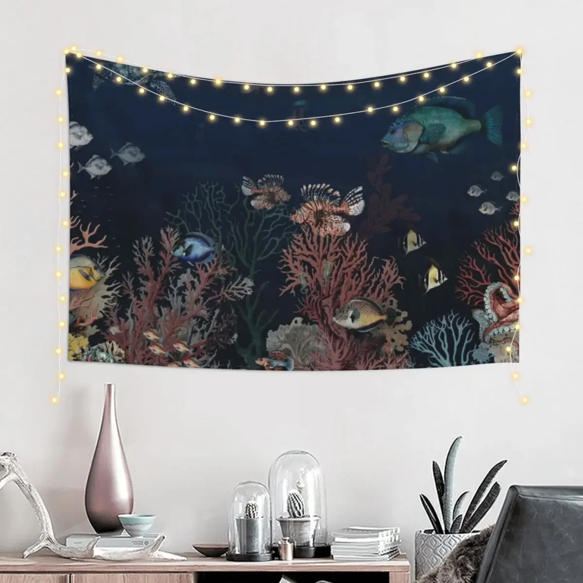 Deep sea wallpaper pattern with coral reefs and colorful fish Tapestry Wall Decoration Decorative Wall Murals Tapestry