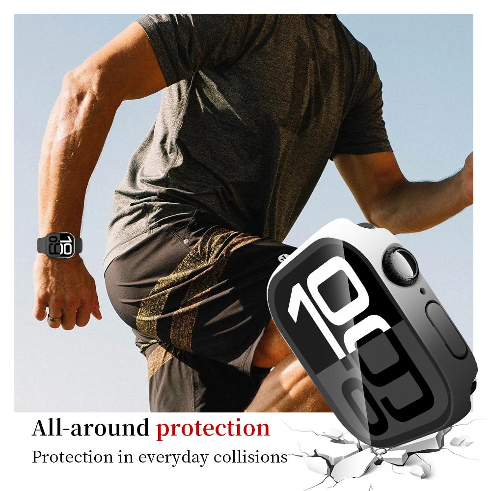 حافظة متدرجة اللون لساعة أبل سلسلة 10 9 8 7 6 SE 5 واقي شاشة زجاجي لساعة iwatch 46 مللي متر 42 مللي متر 45 مللي متر 41 مللي متر 44 مللي متر 40 مللي متر