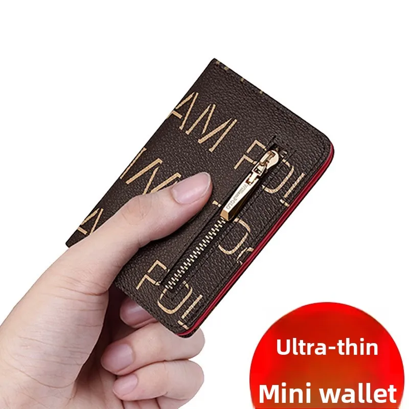 ポールショート-レディース財布-超薄型-ミニプリント-カードホルダー-小銭入れ-ジッパー-レザー財布-おしゃれ-コンパクト-マネーホルダー