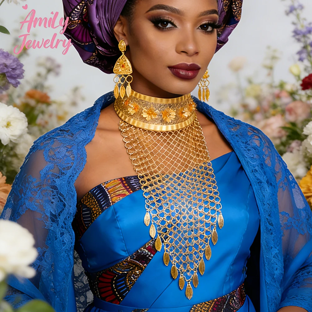 

Роскошный комплект украшений: длинное колье и серьги-подвески в африканском стиле, золотистого цвета, для свадьбы и вечеринок, подарок